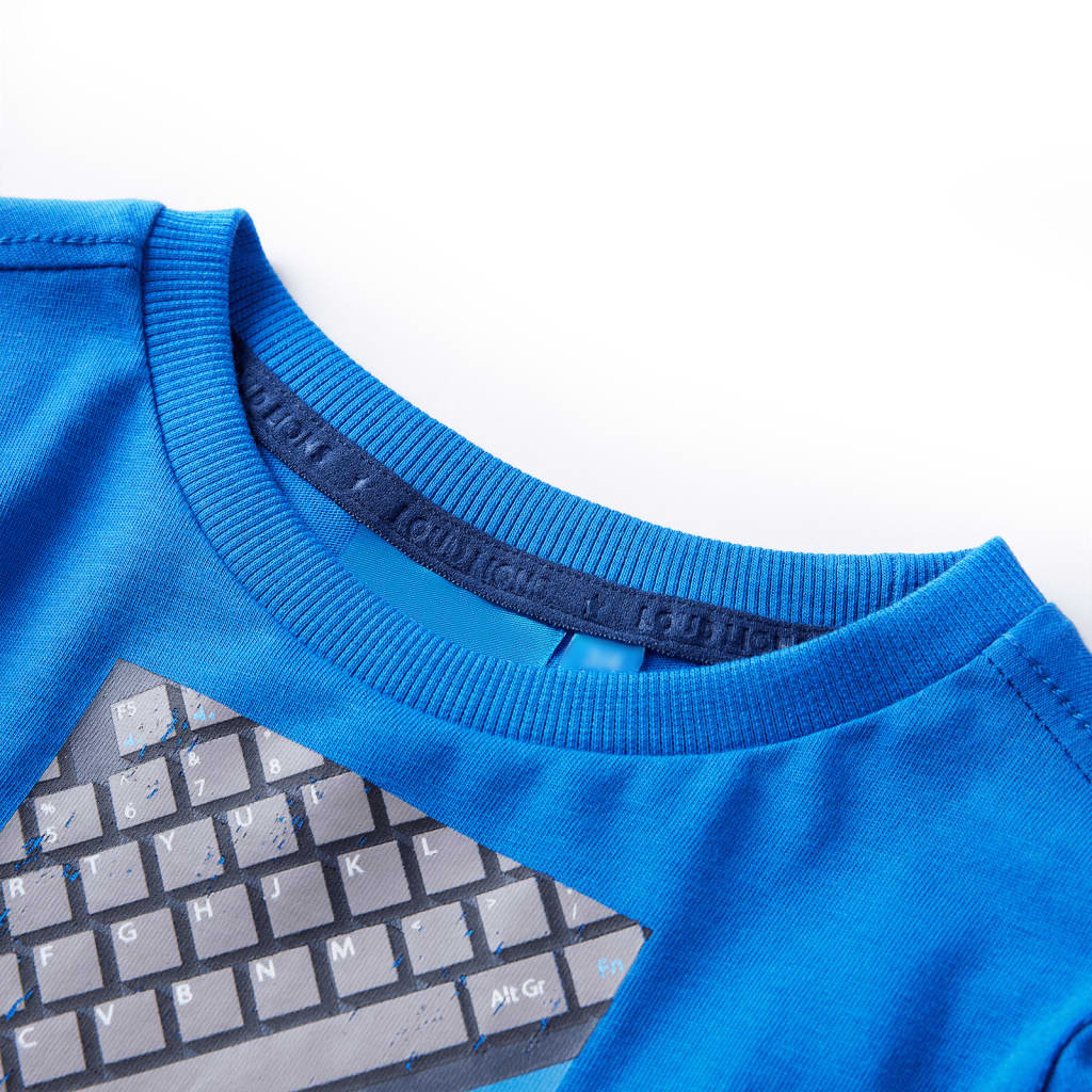 T-skjorte for barn lange ermer koboltblå 92