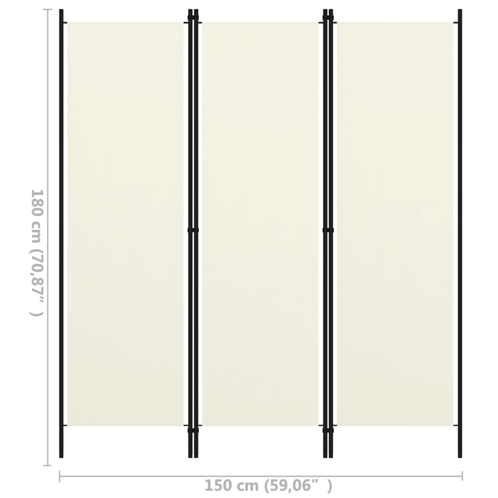 vidaXL Romdeler 3 paneler hvit 150x180 cm