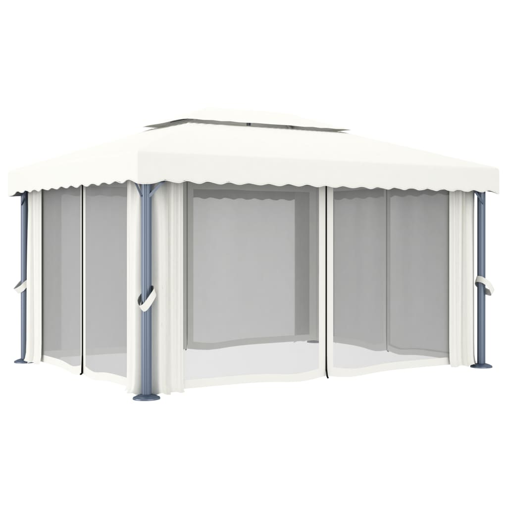 vidaXL Paviljong med gardin 4x3 m kremhvit aluminium