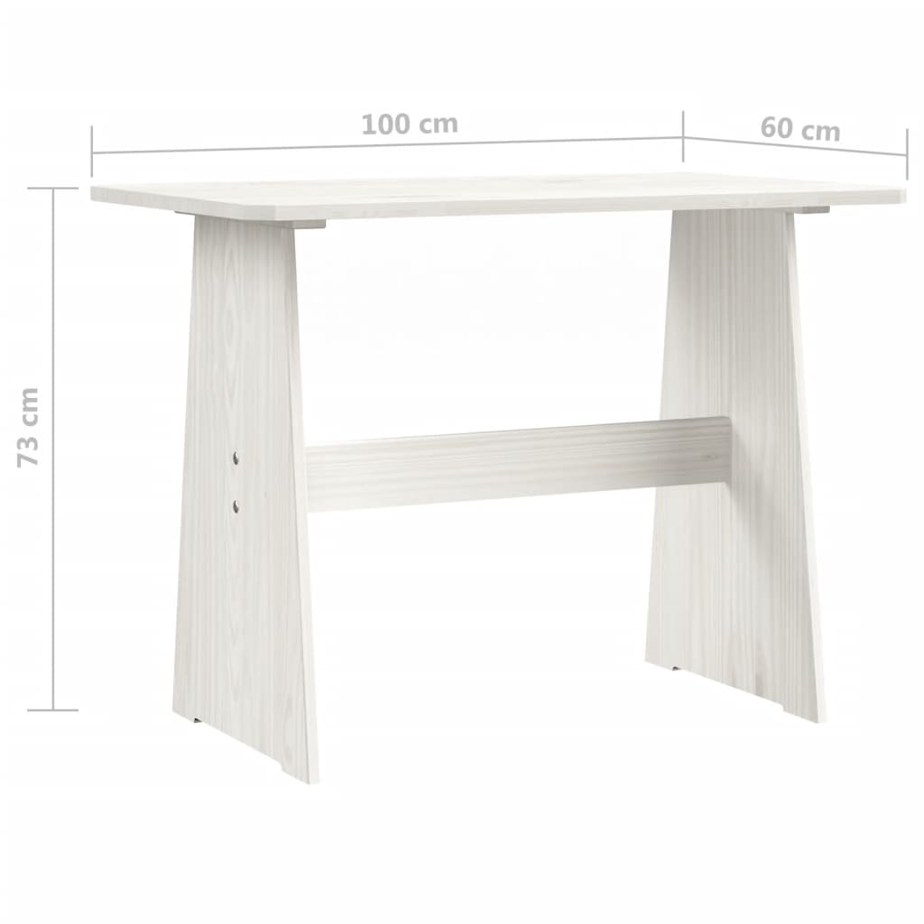 vidaXL Spisebord med benk hvit heltre furu