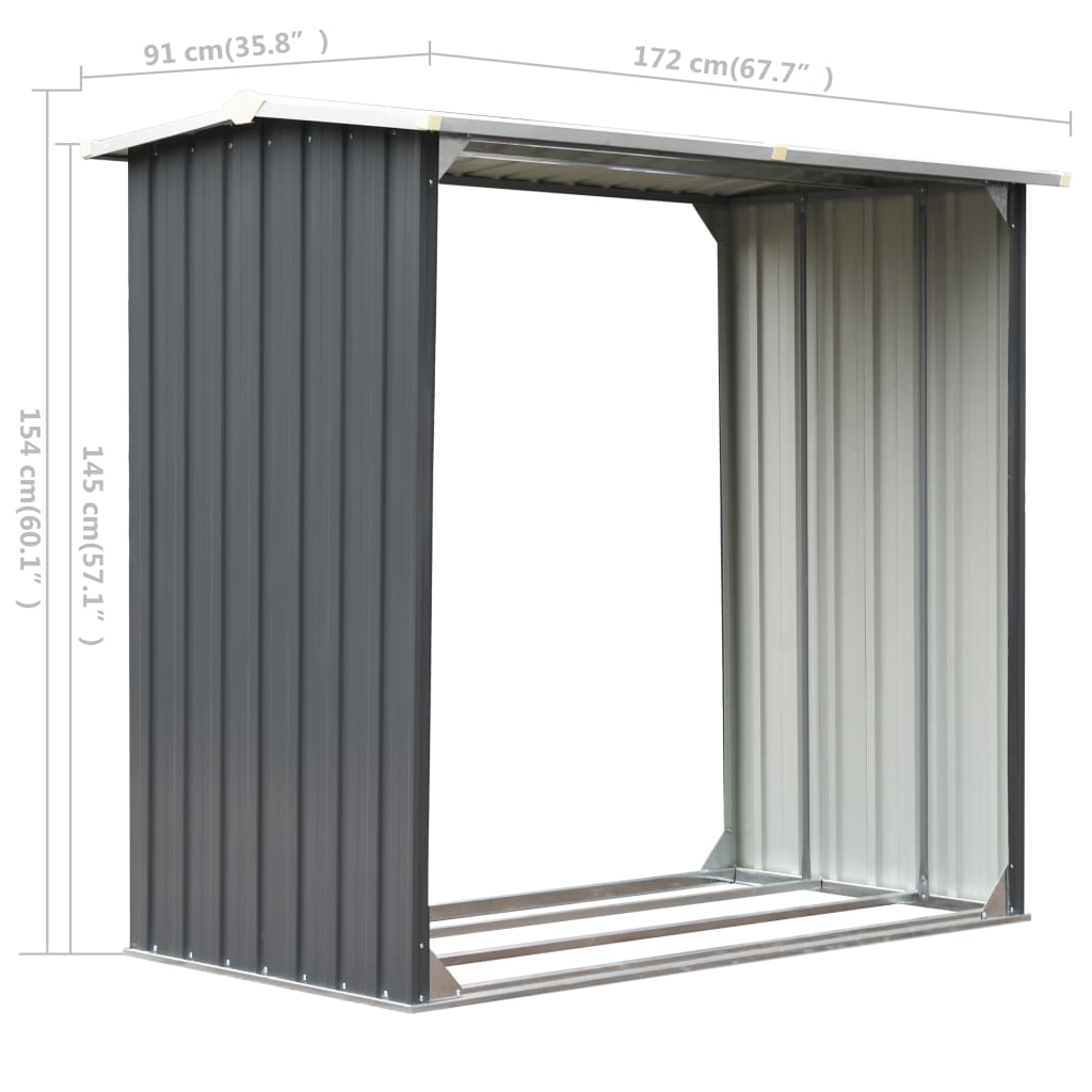vidaXL Vedskjul galvanisert stål 172x91x154 cm grå