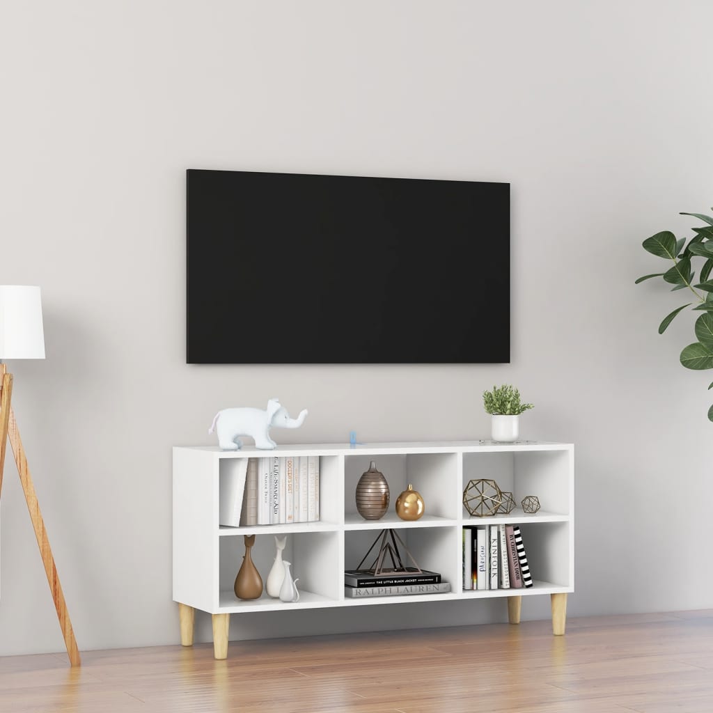 vidaXL TV-benk med ben i heltre hvit 103,5x30x50 cm