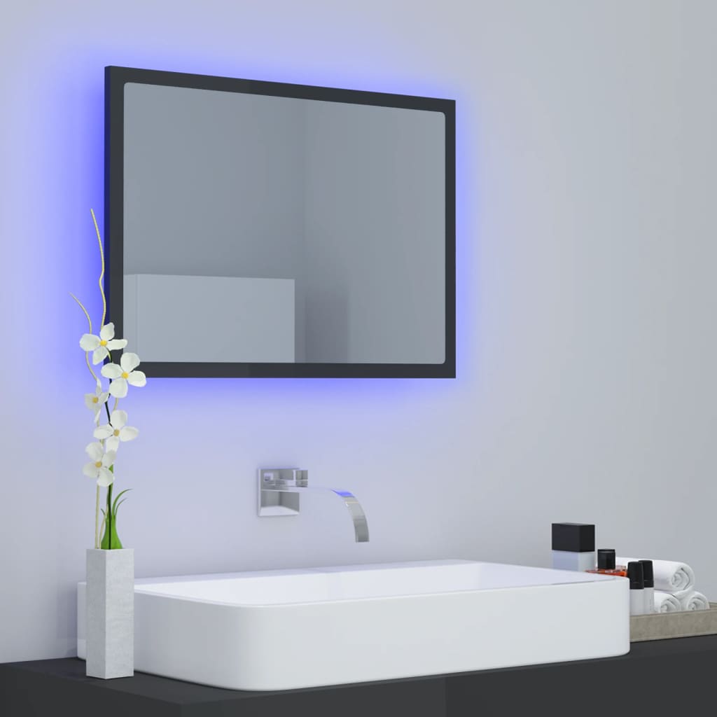 vidaXL LED-badespeil høyglans grå 60x8,5x37 cm akryl