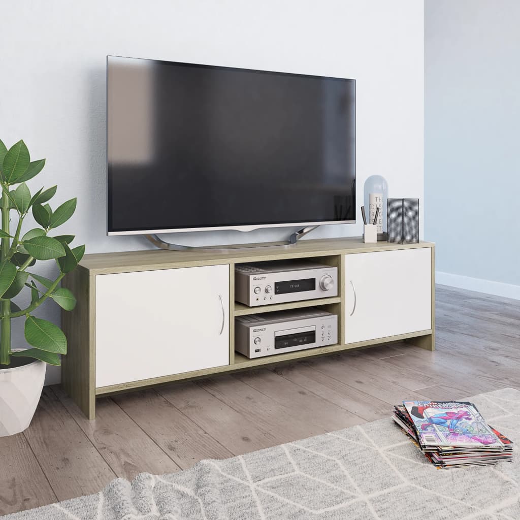 vidaXL TV-benk hvit og sonoma eik 120x30x37,5 cm sponplate