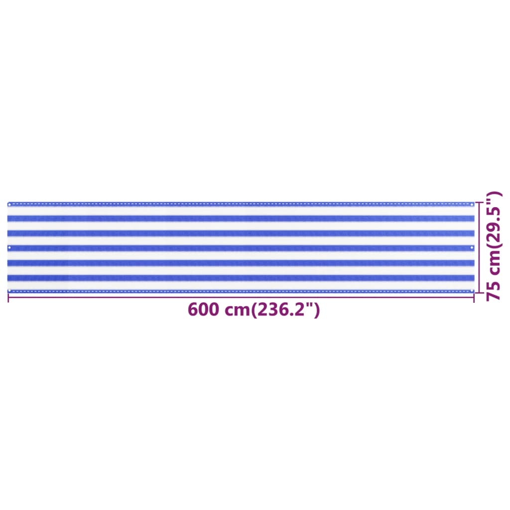 vidaXL Balkongskjerm blå og hvit 75x600 cm HDPE