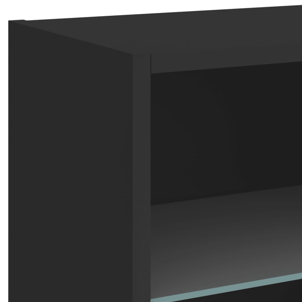 vidaXL Veggmontert nattbord med LED-lys svart