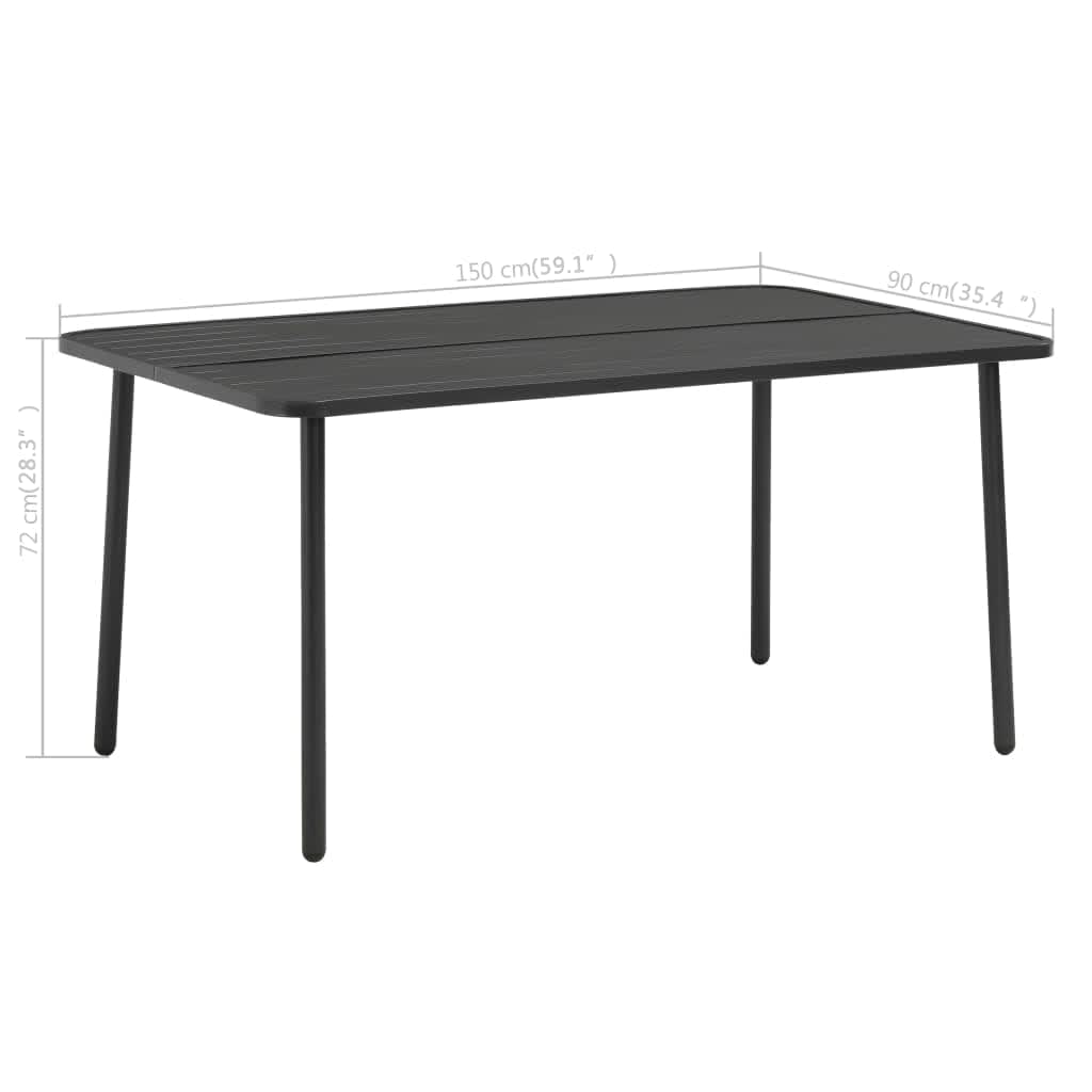 vidaXL Hagebord mørkegrå 150x90x72 cm stål