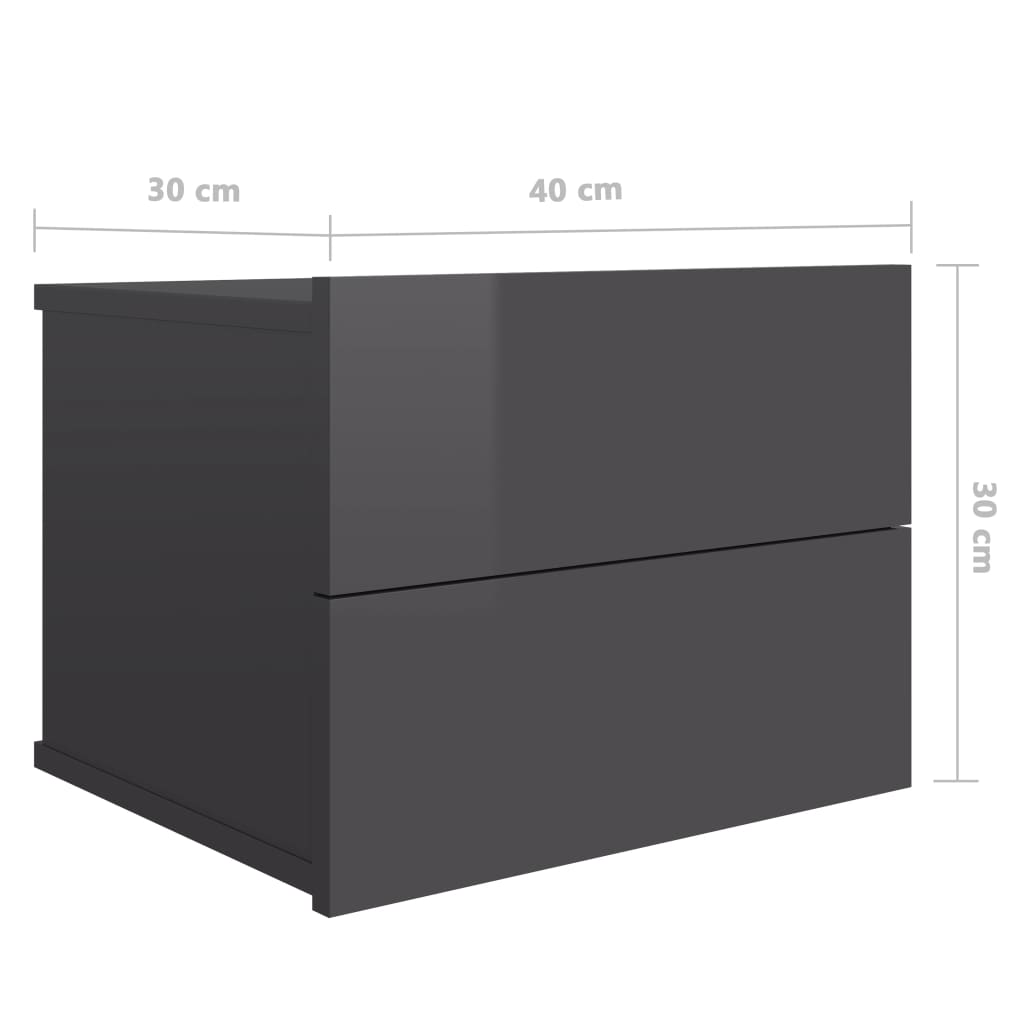 vidaXL Nattbord høyglans grå 40x30x30 cm sponplate