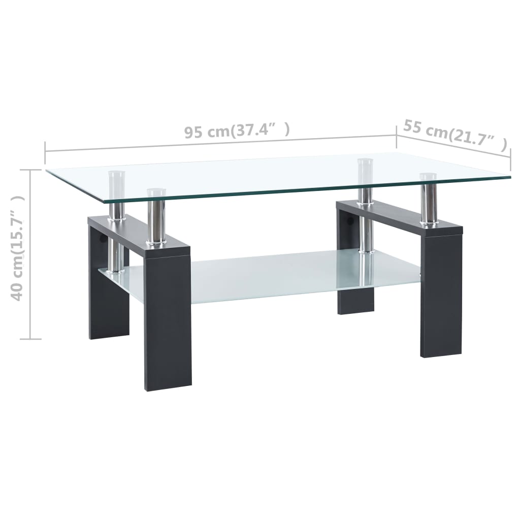 vidaXL Salongbord grå og gjennomsiktig 95x55x40 cm herdet glass