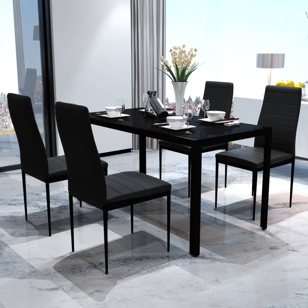 Moderne spisestue sett med bord og 4 stoler svart