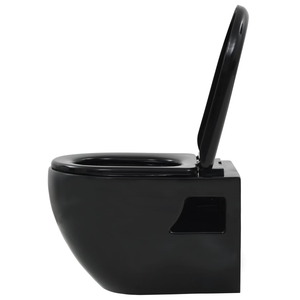 vidaXL Vegghengt toalett i svart keramikk