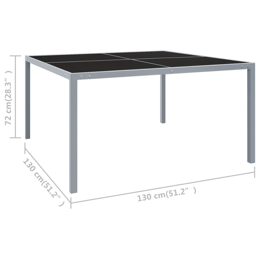 vidaXL Hagebord 130x130x72 cm stål og glass grå