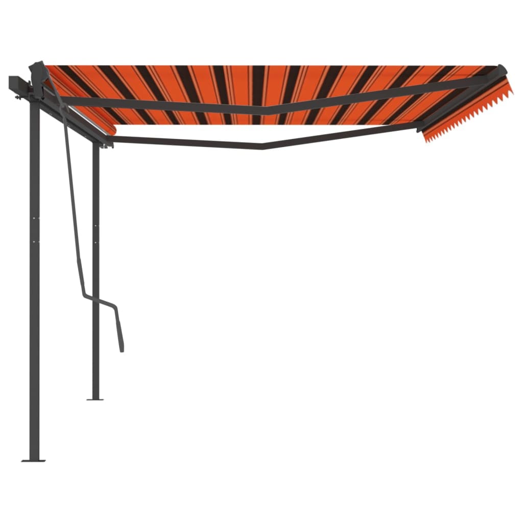 vidaXL Manuell uttrekkbar markise med stolper 5x3 m oransje og brun