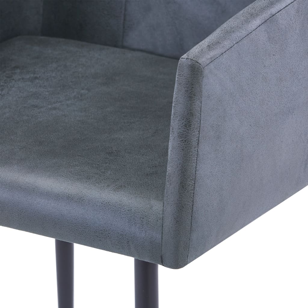 vidaXL Spisestoler med armlener 2 stk grå kunstig semsket skinn