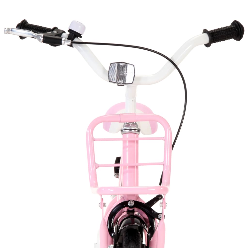 vidaXL Barnesykkel med bagasjebrett foran 14 tommer hvit og rosa
