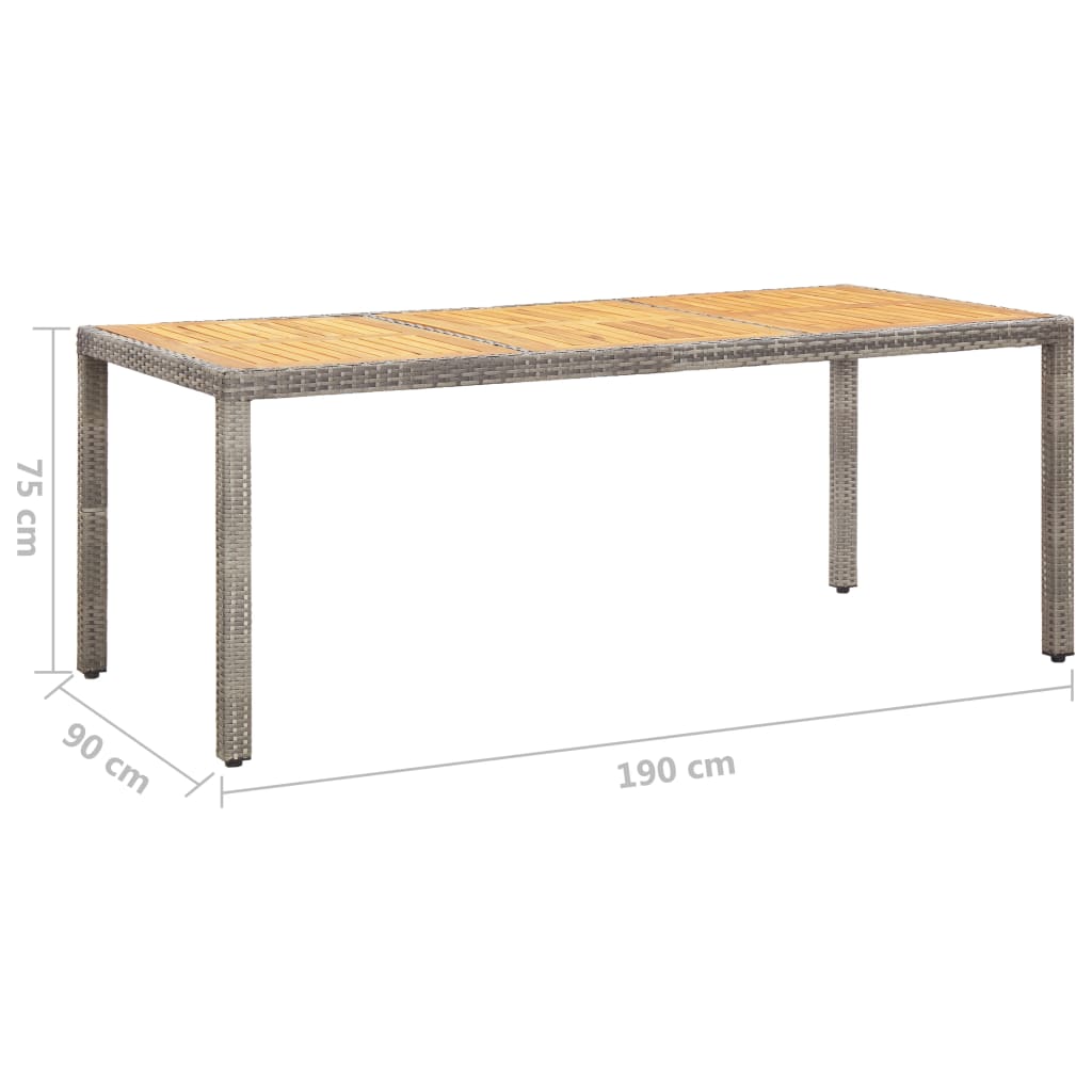 vidaXL Hagebord grå 190x90x75 cm polyrotting og akasie