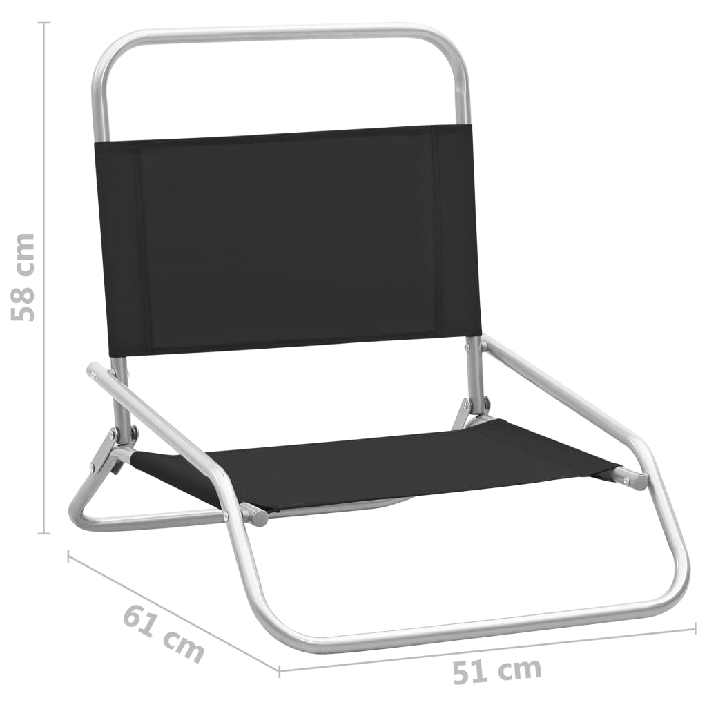 vidaXL Sammenleggbare strandstoler 2 stk svart stoff