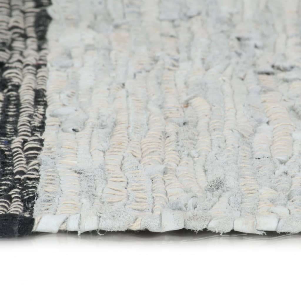 vidaXL Håndvevet Chindi teppe lær 120x170 cm lysegrå og svart