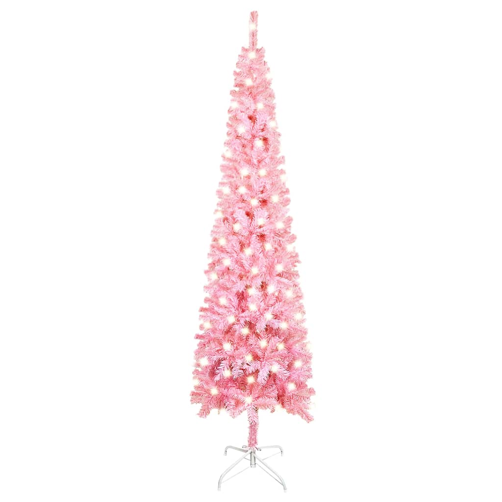 vidaXL Forhåndsbelyst slankt juletre rosa 210 cm