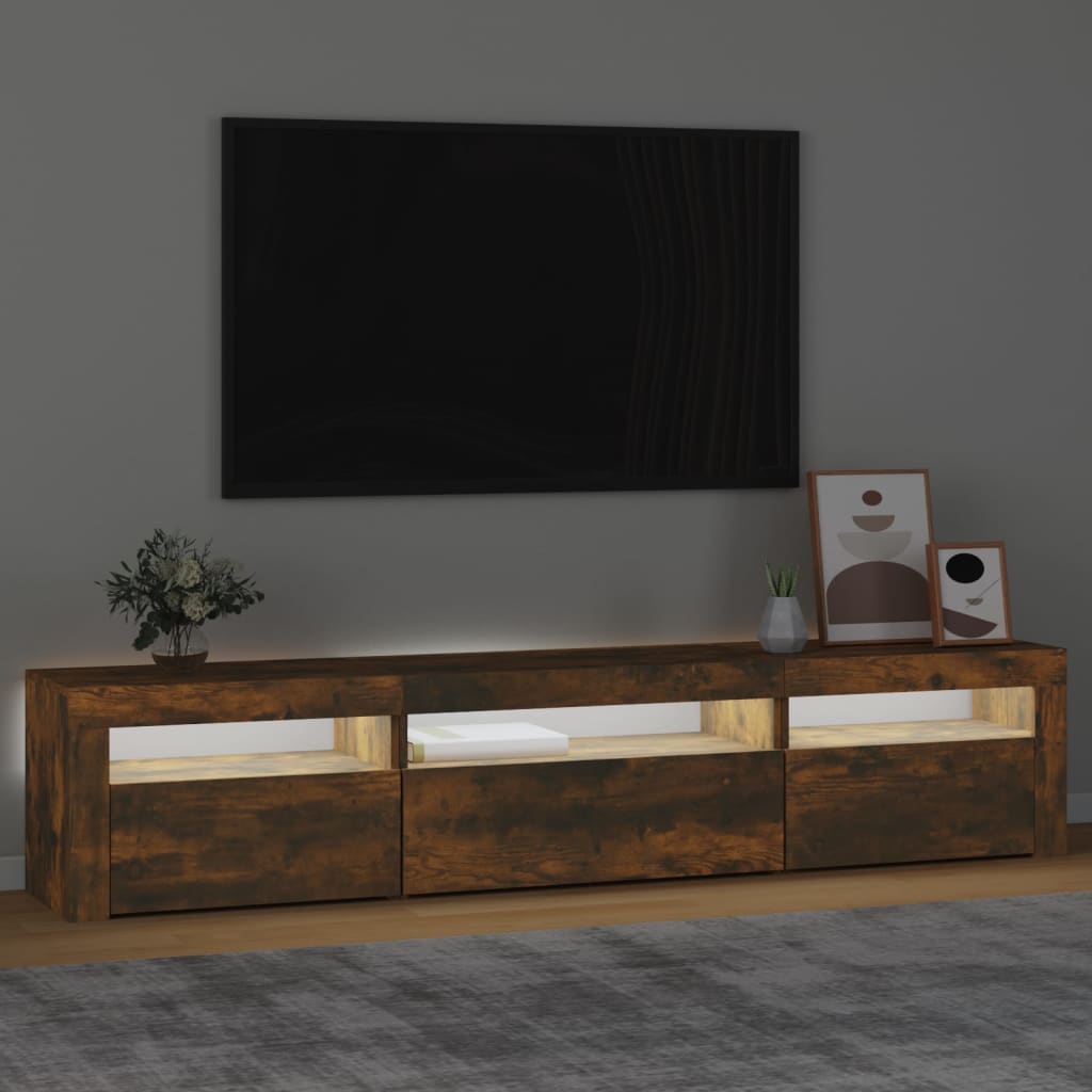 vidaXL TV-benk med LED-lys røkt eik 195 x 35 x 40 cm