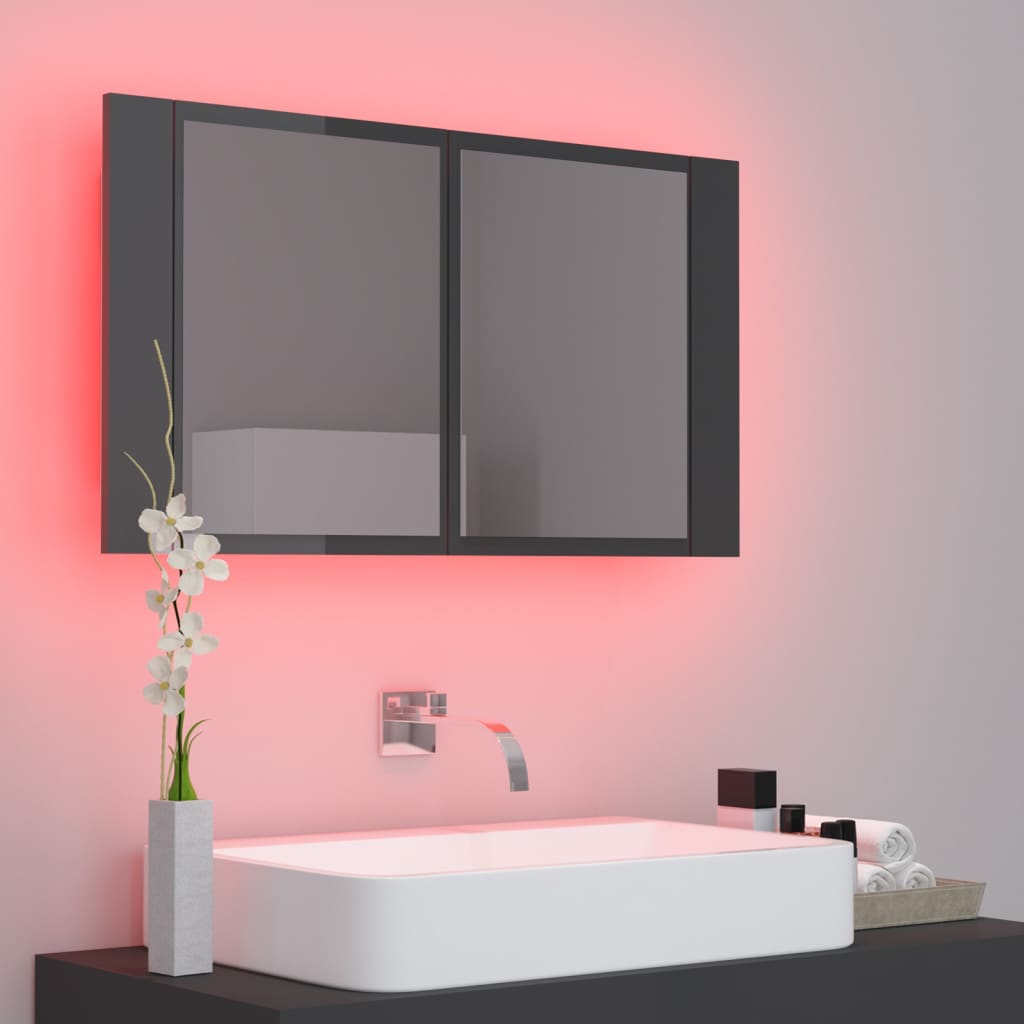 vidaXL LED-speilskap til baderom høyglans grå 80x12x45 cm akryl