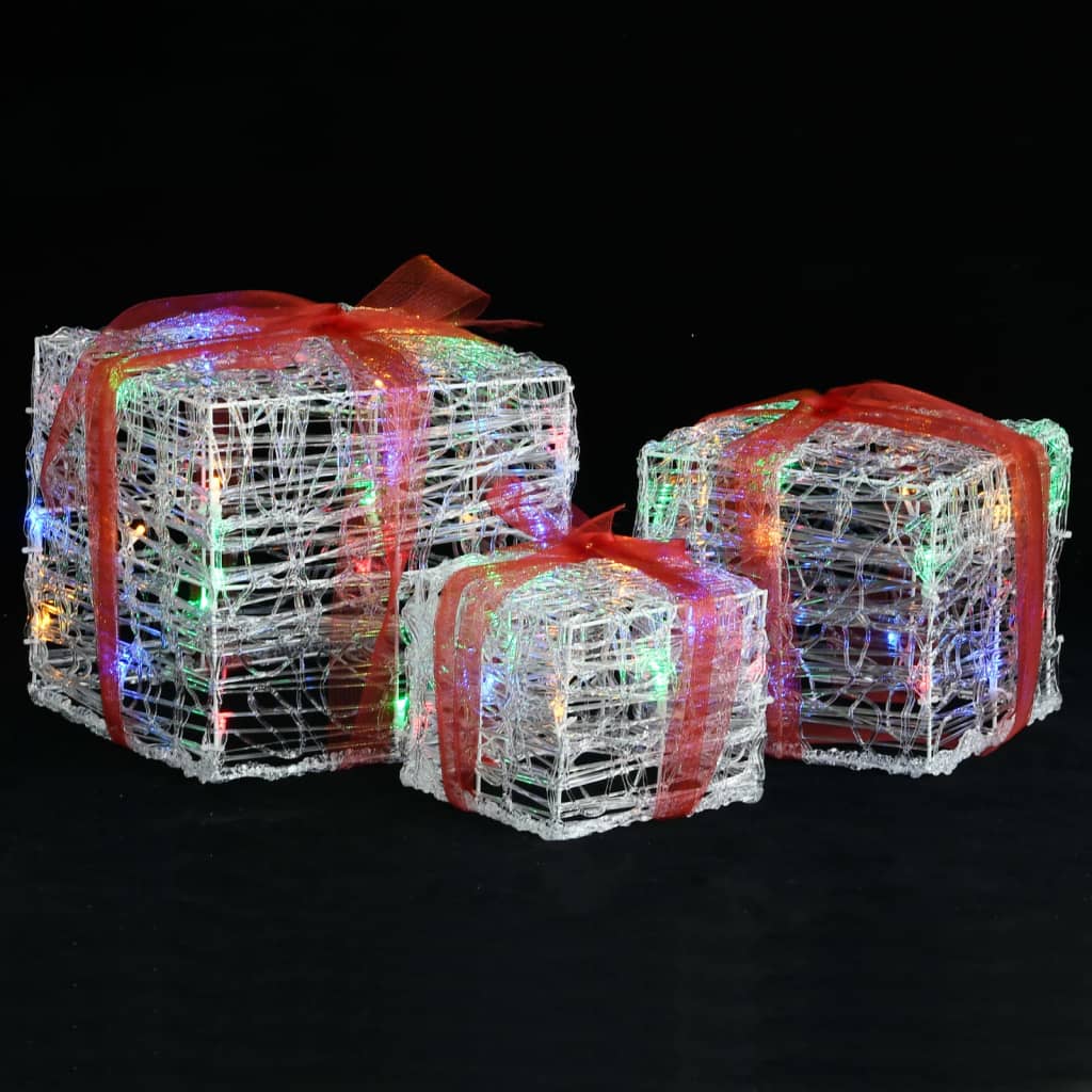 vidaXL Dekorative julegaveesker 3 stk akryl flerfarget