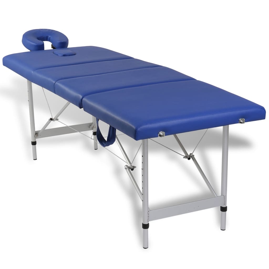 Sammenleggbart massasjebord 4 soner aluminiumsramme blå