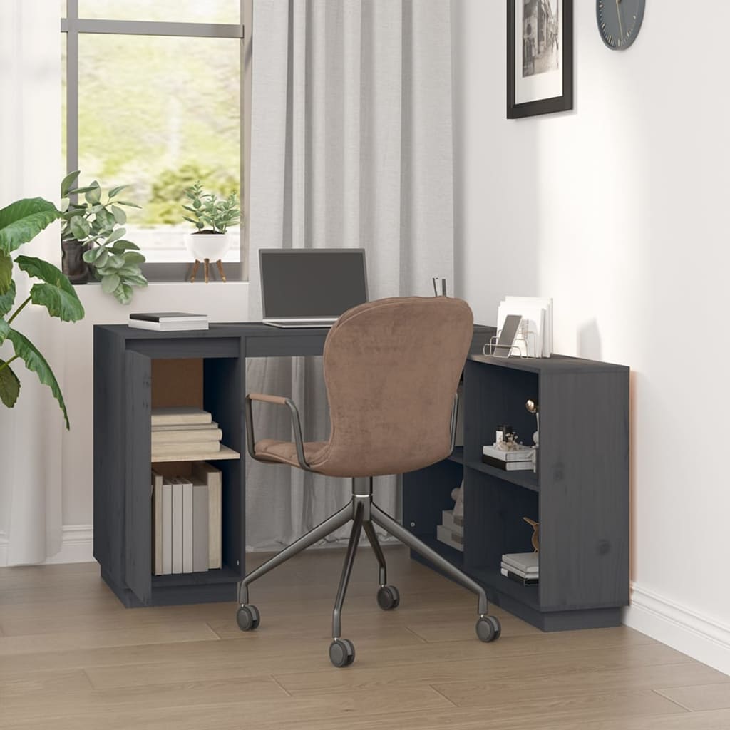 vidaXL Skrivebord grå 110x50x75 cm heltre furu