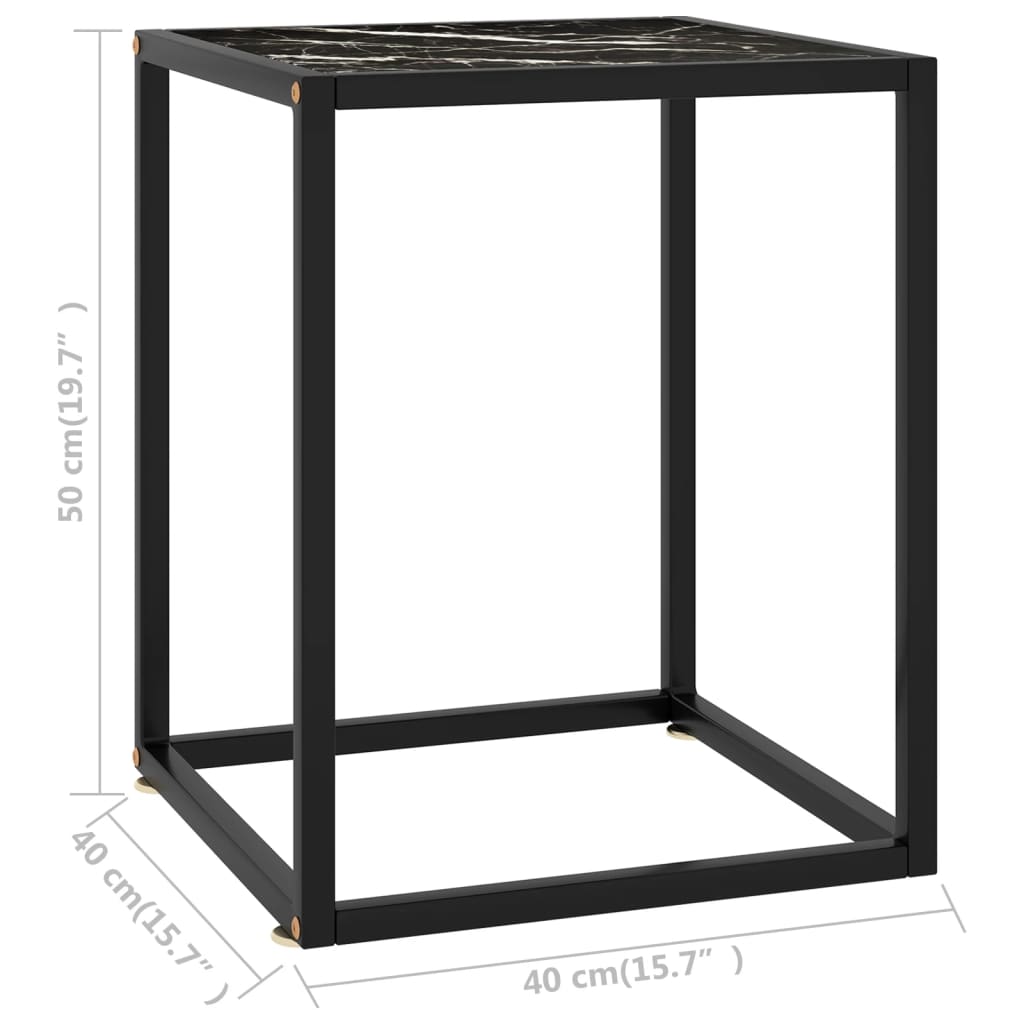 vidaXL Salongbord svart med marmorglass 40x40x50 cm