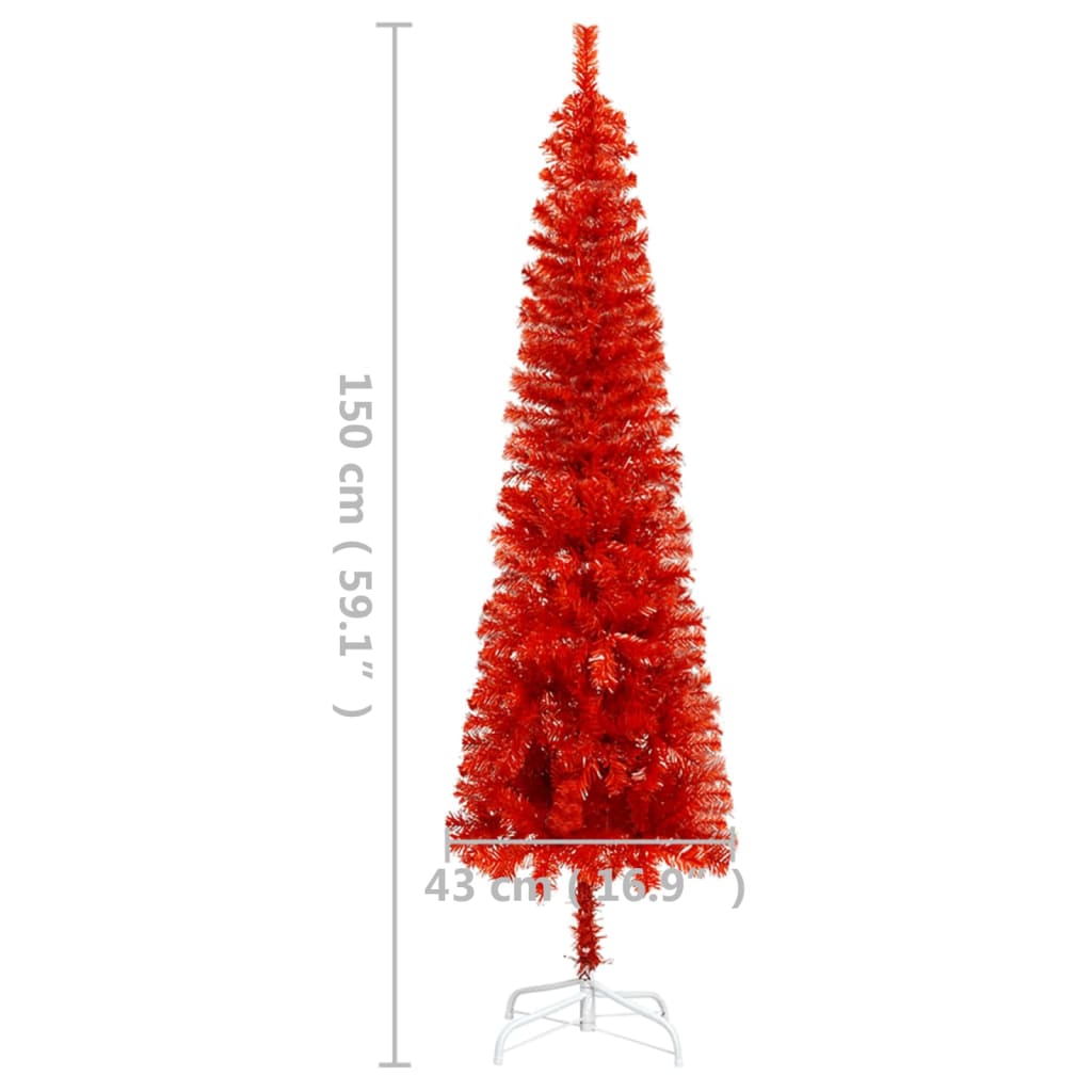 vidaXL Forhåndsbelyst slankt juletre rød 150 cm
