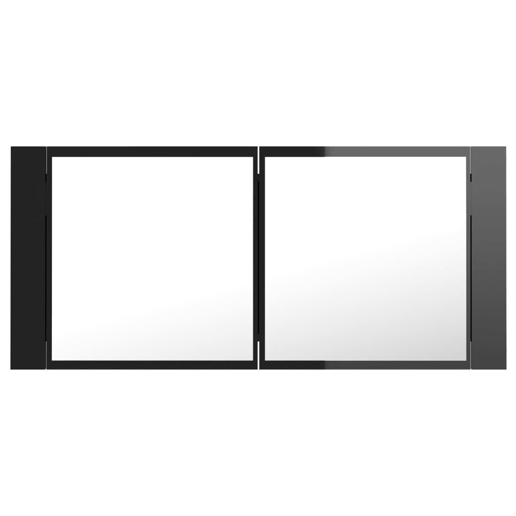 vidaXL LED-speilskap til baderom høyglans svart 100x12x45 cm