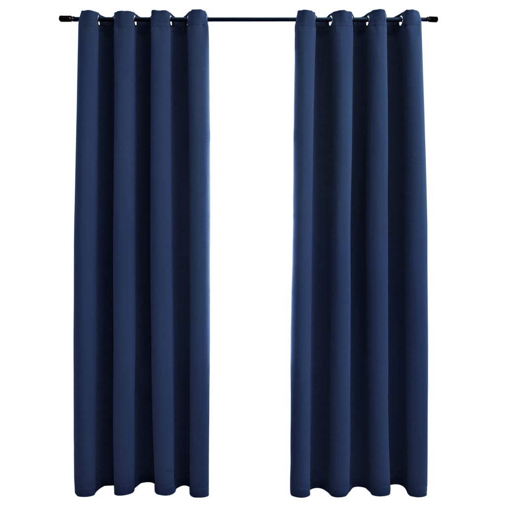 vidaXL Lystette gardiner med metallringer 2 stk blå 140x175 cm