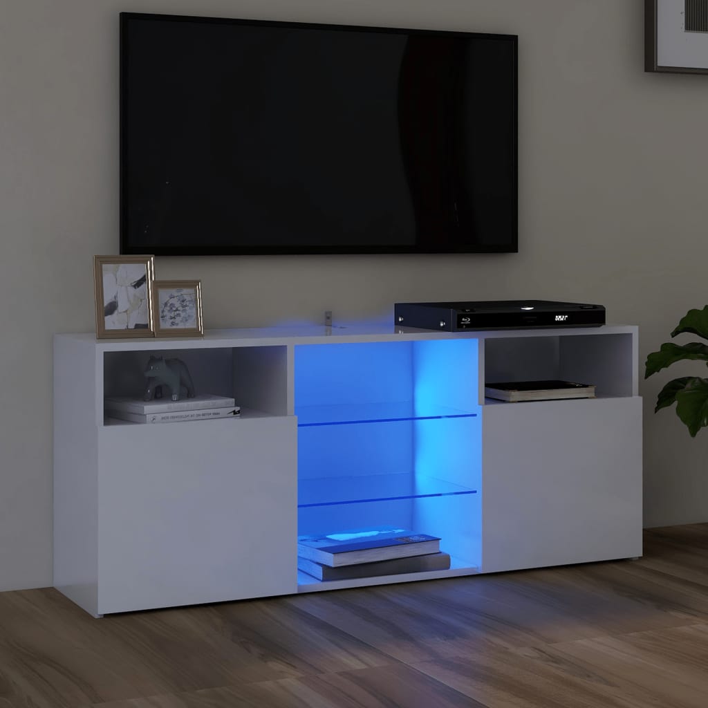 vidaXL TV-benk med LED-lys høyglans hvit 120x30x50 cm