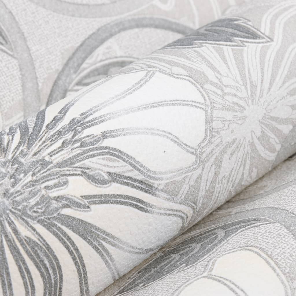 vidaXL Veggtapet 3D blomstermønster grå