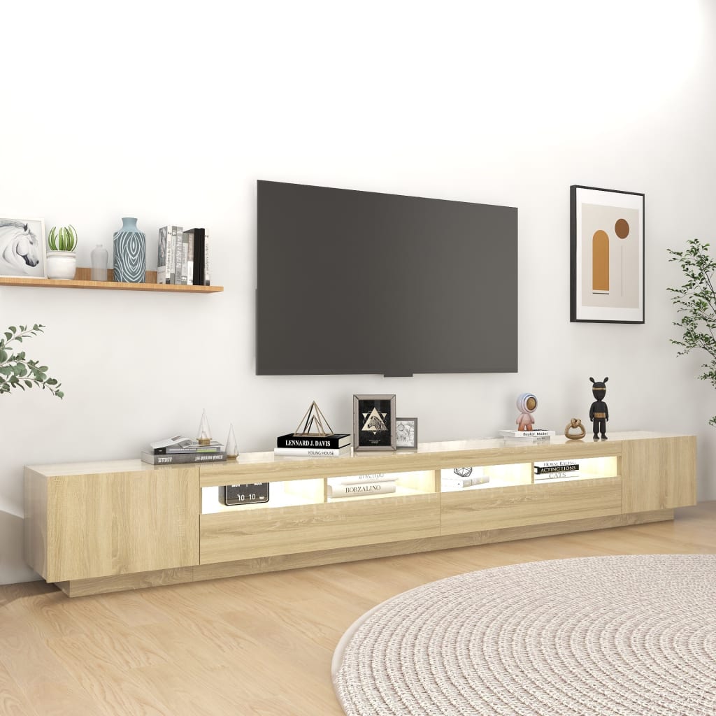 vidaXL TV-benk med LED-lys sonoma eik 300x35x40 cm