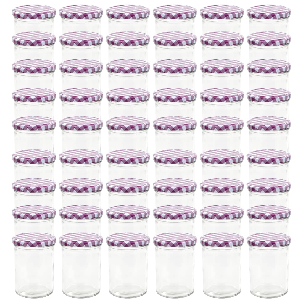 vidaXL Syltetøyglass med hvite og lilla lokk 48 stk 400 ml