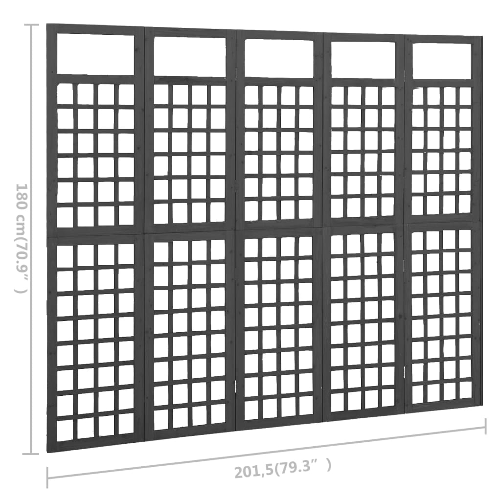 vidaXL Romdeler/espalier 5 paneler heltre svart 201,5x180 cm