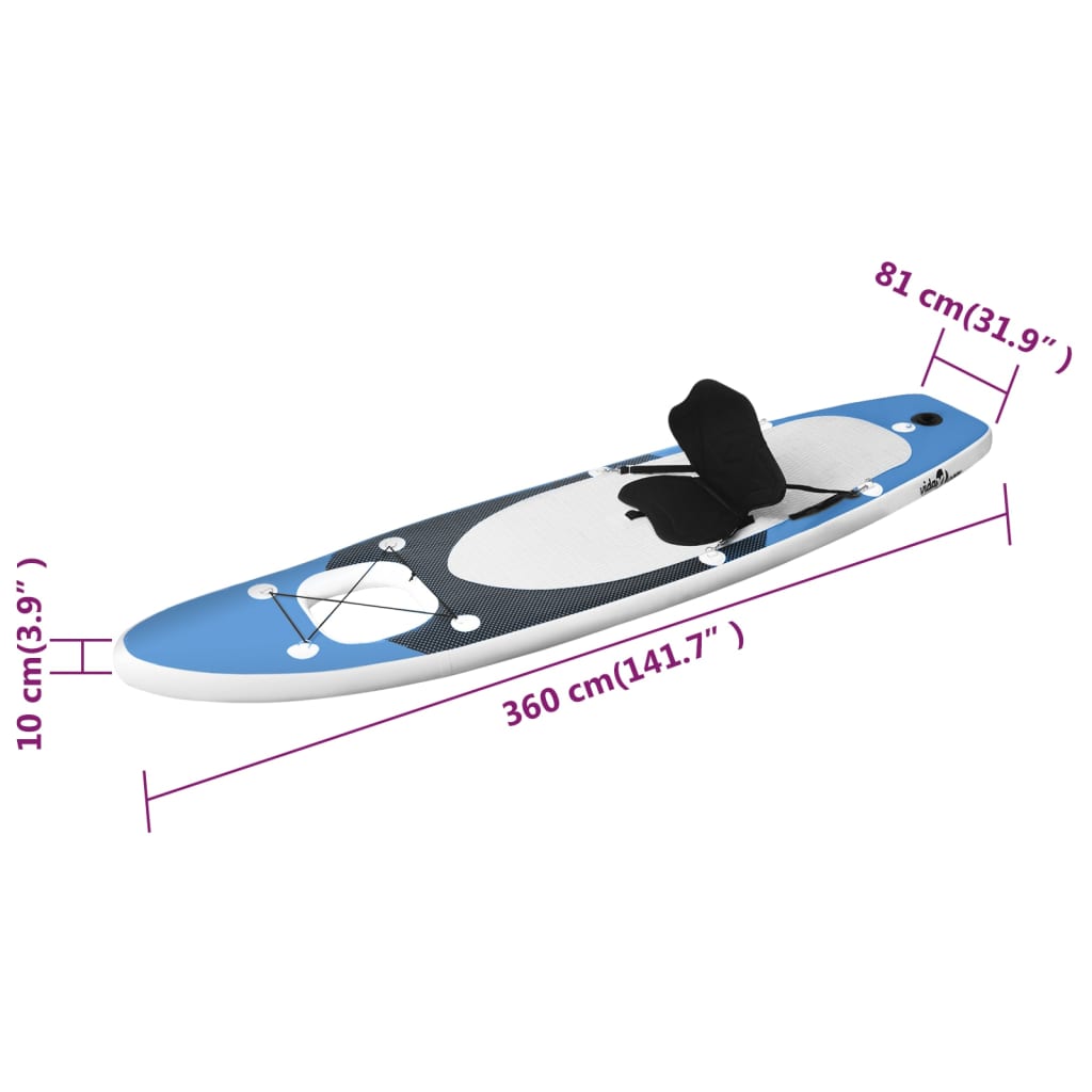 vidaXL Oppblåsbart padlebrettsett havblå 360x81x10 cm