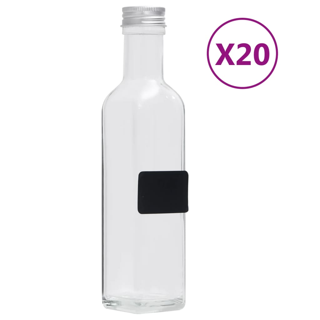 vidaXL Glassflasker med skrulokk 20 stk firkantet 250 ml
