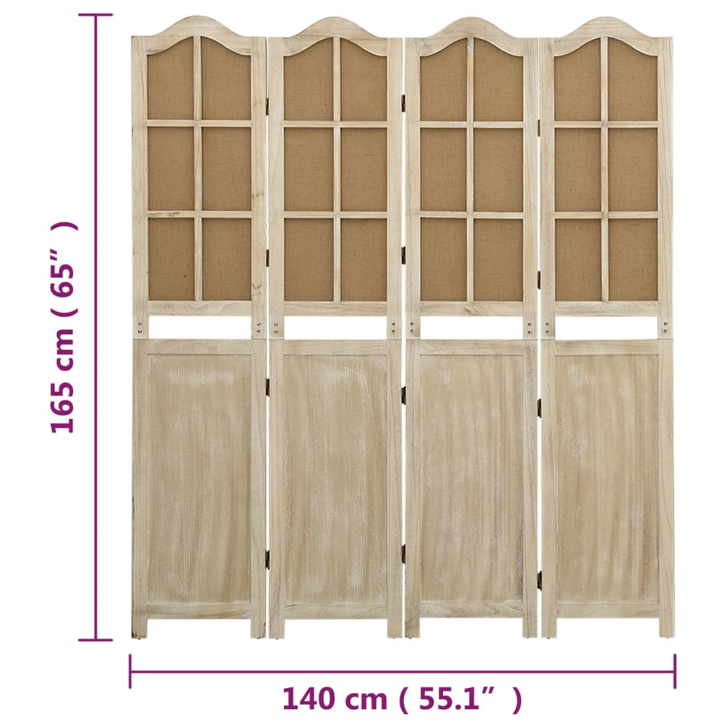 vidaXL Romdeler med 4 paneler brun 140x165 cm stoff