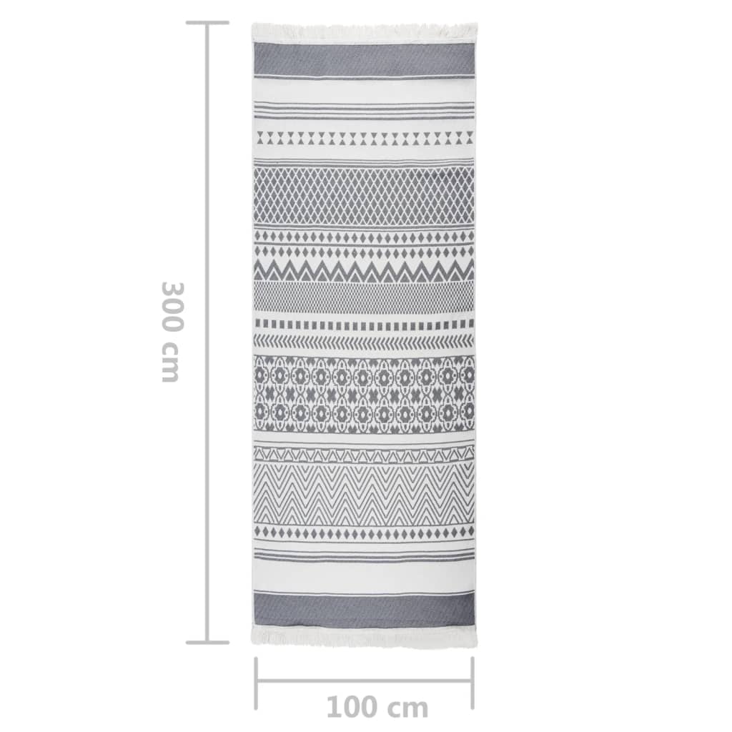 vidaXL Teppe grå og hvit 100x300 cm bomull