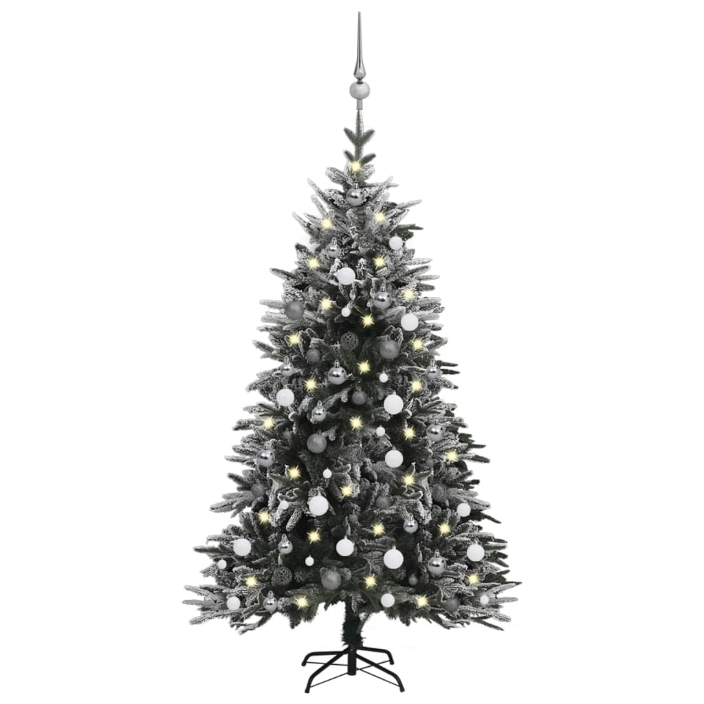 vidaXL Kunstig juletre med LED kulesett flokket snø 150 cm PVC og PE