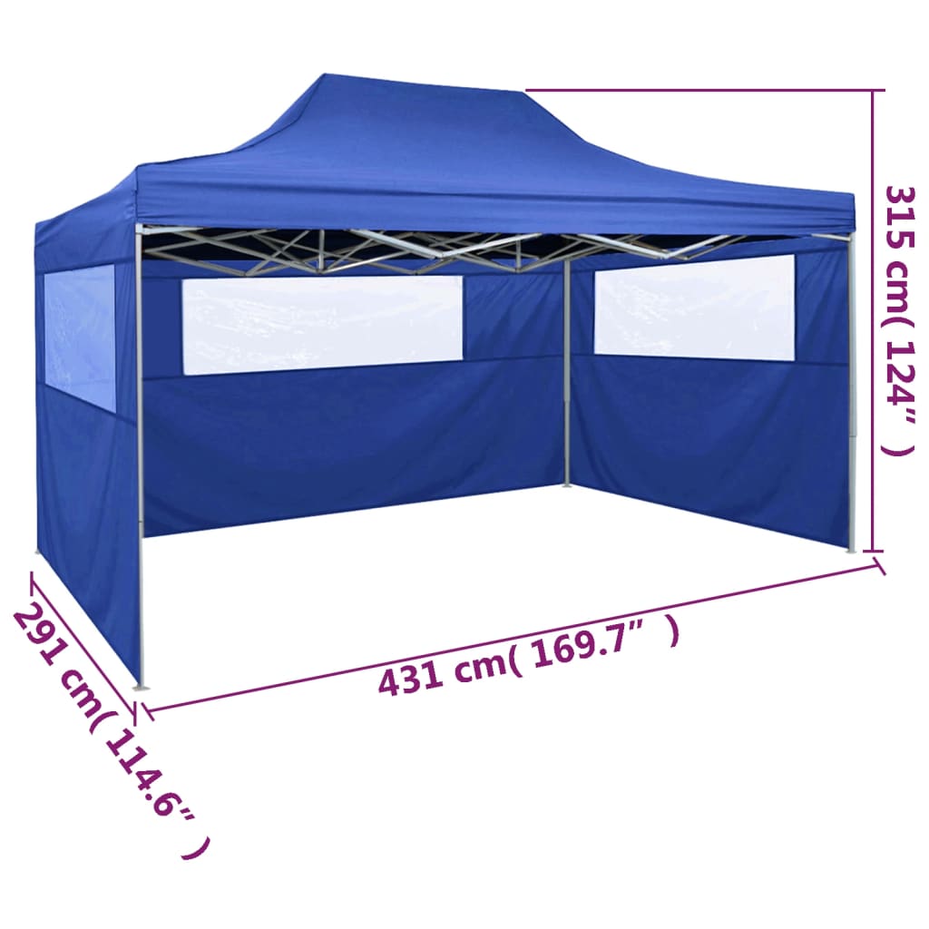 vidaXL Sammenleggbart telt med 3 vegger 3x4,5 m blå