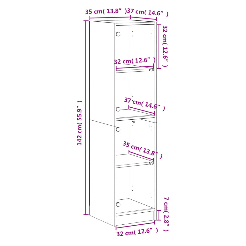 vidaXL Highboard med glassdører sonoma eik 35x37x142 cm
