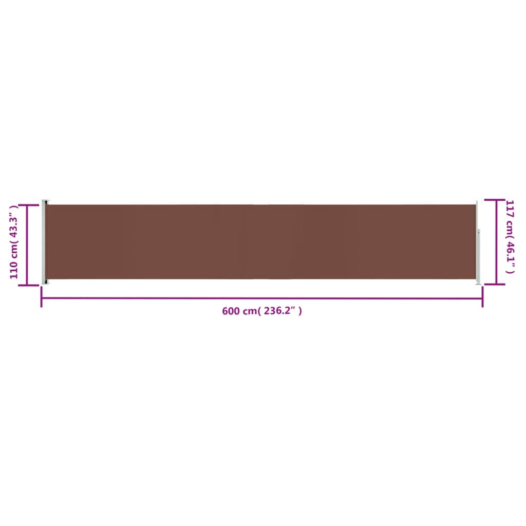 vidaXL Uttrekkbar sidemarkise 117x600 cm brun
