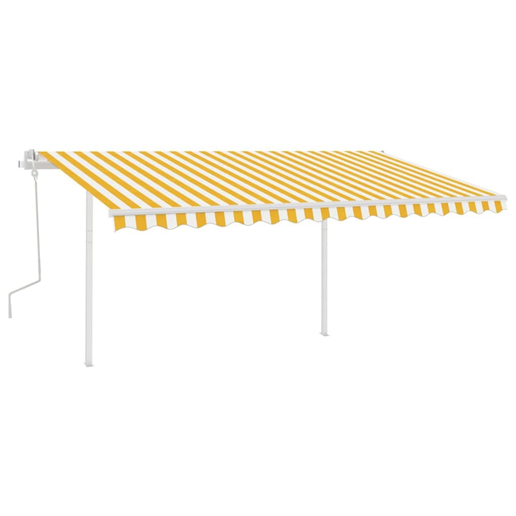 vidaXL Manuell uttrekkbar markise med stolper 4,5x3,5 m gul og hvit