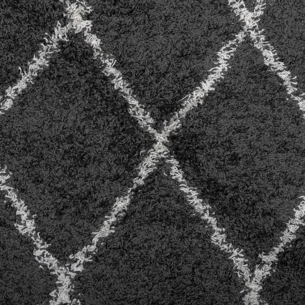 vidaXL Tykt teppe PAMPLONA høy luv moderne svart og kremhvit 80x250 cm