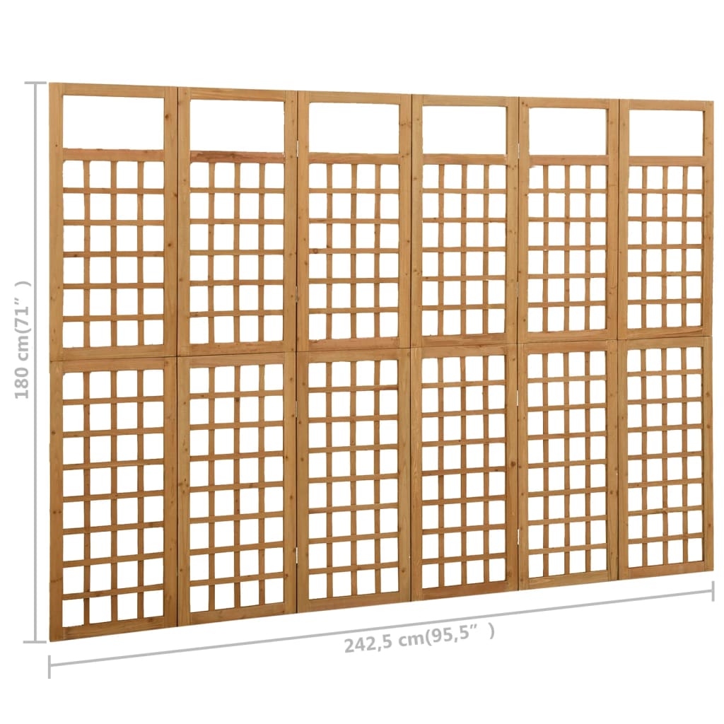 vidaXL Romdeler/espalier 6 paneler heltre gran 242,5x180 cm