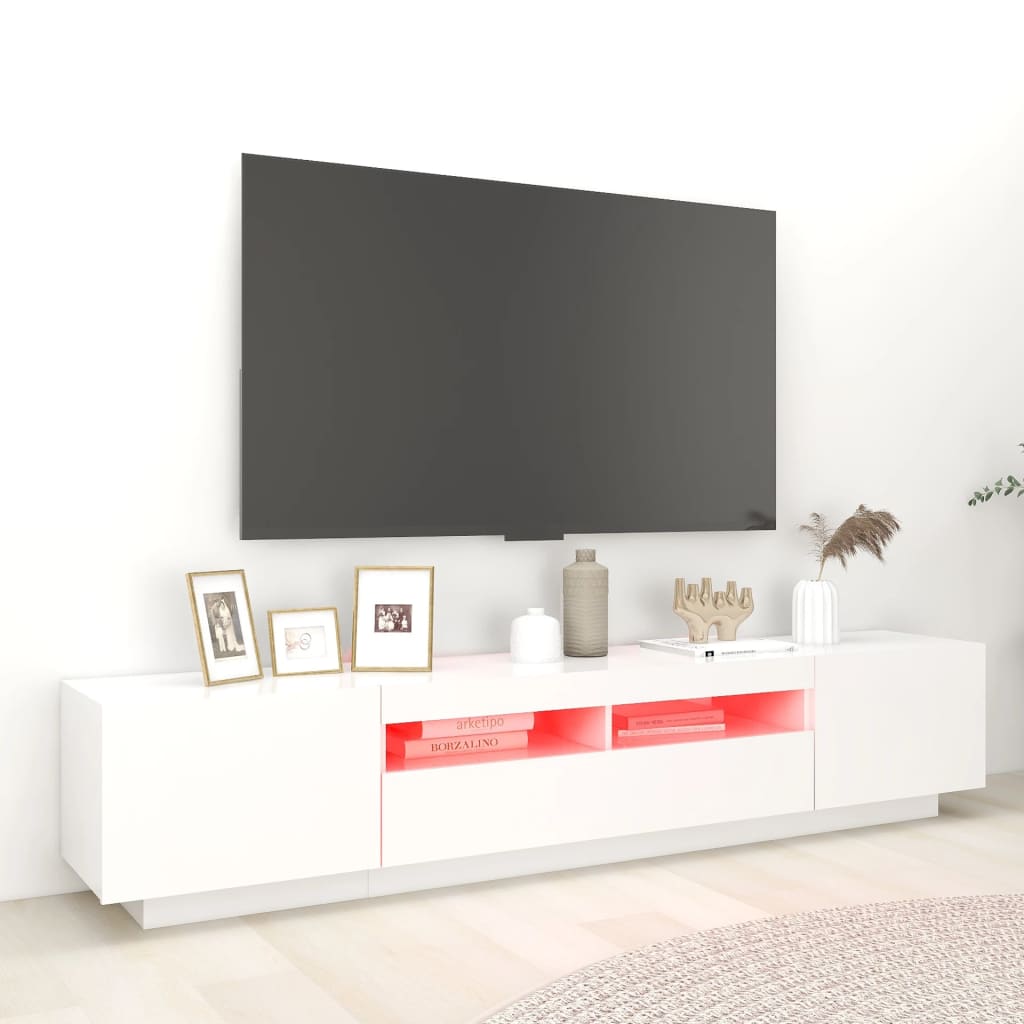 vidaXL TV-benk med LED-lys hvit 200x35x40 cm