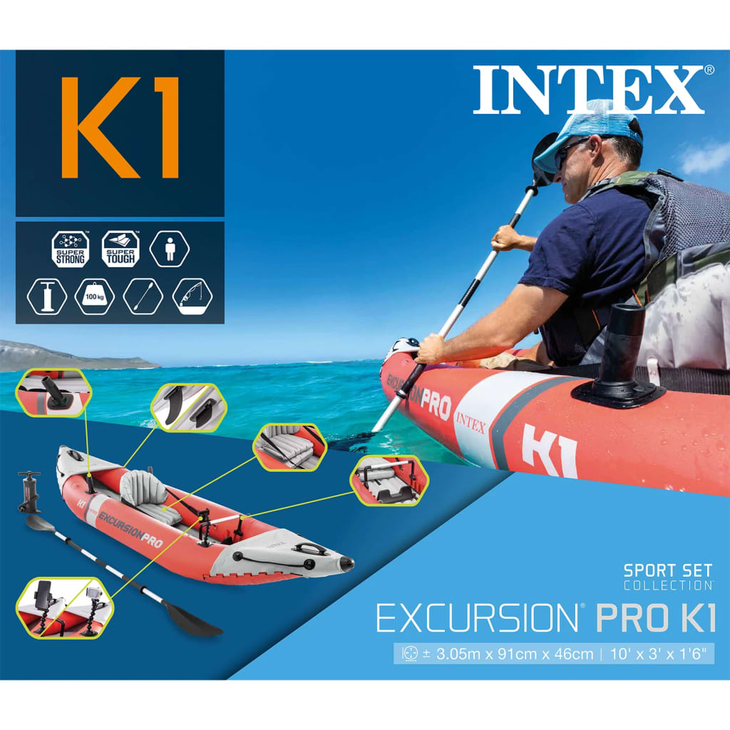 Intex Oppblåsbar kajakk Excursion ProK1 305x91x46 cm